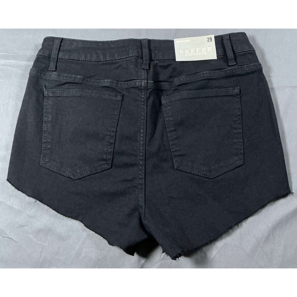 Harper Heritage Women High Rise Skinny Black Denim Cut Off Short Sz 29/ US 8 NWT - Picture 8 of 11